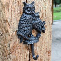 Sungmor Cast Iron Coat Hook Hanger - Cool Solid Owl with Single Hook - Rustic Style Wrought Iron Decorative Wall Hook Rack for Keys Clothes Hats Towels