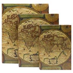 Jolitac Decorative Book Boxes World Map Pattern Antique Book Invisible Boxes with Magnetic Cover, Faux Wood Set of 3 Storage Set (Map)