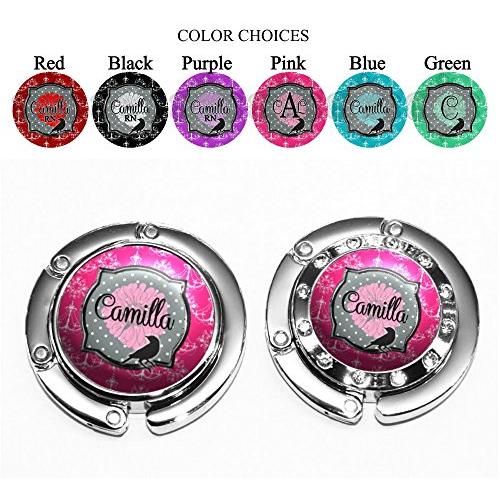 Personalized Purse Hanger with Black Bird, Polka Dots and Chandeliers in 6 Color Choices