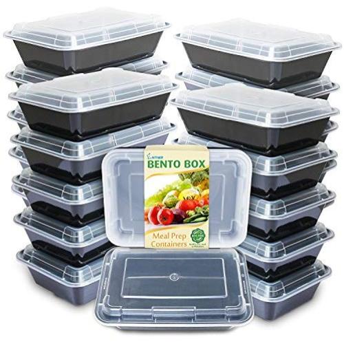 Enther Meal Prep Containers [20 Pack] Single 1 Compartment with Lids, Food Storage Bento Boxes | BPA Free | Stackable | Reusable Lunch Boxes, Microwave/Dishwasher/Freezer Safe,Portion Control (28 oz)