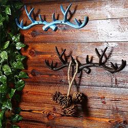 XUJJA Vintage Cast Iron Deer Antlers Wall Hook Strong Coat Towel Clothes Hat Key Hanger Holder (Color : Color Blue)