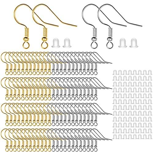 Earring Hooks,100 PCS/50 Pairs Sterling Silver Earring Hooks, Hypoallergenic Earring Hooks with Clear Silicone Earring Backs Stoppers for DIY Jewelry Making