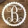 22" Scalloped Circle Metal Monogram Door Hanger, Metal Wall Art