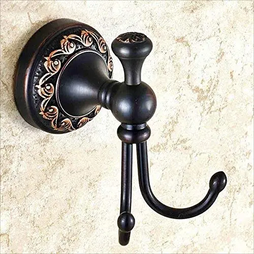 Yxsd Wall Mount Black Single Coat Hook,All-Copper American Hanger Double Clothes Towel Robe Coat Rack Bathroom Hardware Pendant Hanging Hooks