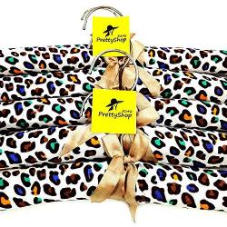 Prettyshop4246 Padded Hanger 15" Leopard Multi Color Home Decor Cloth Vintage Cotton Non Slip Soft Sponge Smooths the Shoulders of your Blouse Pack of 5 PCS (Note:This Product Will Ship from Thailand)