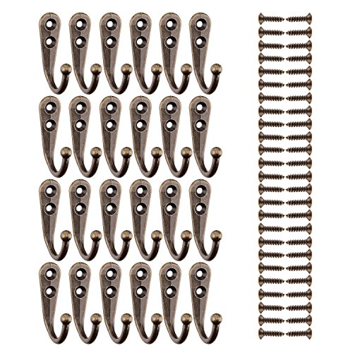 Sunmns 24 Pieces Coat Hooks Single Wall Mounted Robe Hook Vintage Hanger with 50 Pieces Screws (Bronze)