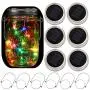 6-Pack Solar-powered Mason Jar Lights 20 LEDs(6 Hanger Included / No Jar),5 Colors Twinkle Jar Waterproof Hanging Lantern,Outdoor Garden String lighting Lids for Regular Mouth Jars for Christmas Patio