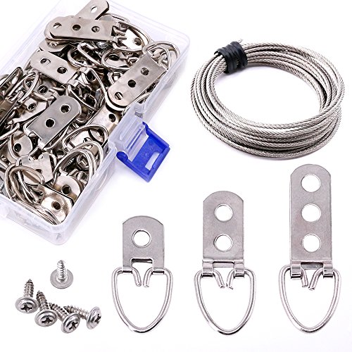 ??? Swpeet 60 Pcs Assorted Heavy Duty D Ring Picture Hangers Kit with Picture Hanging Wire, Frame Picture Hangers with Screws for Picture Hanging Solutions - One Hole/Double Holes/Three Holes