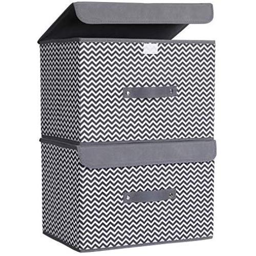 HOKEMP Large Storage Bins with Lids [2-Pack] - Linen Fabric Foldable Storage Boxes Baskets for Home, Office, Nursery, Closet