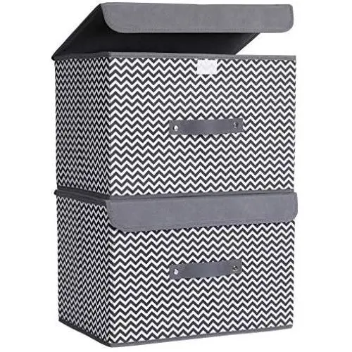 HOKEMP Large Storage Bins with Lids [2-Pack] - Linen Fabric Foldable Storage Boxes Baskets for Home, Office, Nursery, Closet