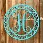 22" Scrolled Circle Metal Monogram Door Hanger, Metal Wall Art