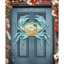 G.DeBrekht Crab Coastal Waves Scenic Sunset Rustic Wooden Door hanger / wall decor #8198511H