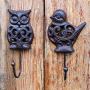 OwMell Set of 2 Owl and Bird Cast Iron Wall Hanger Hooks Rack, Vintage Rustic Decorative Wall Mounted Coat Hook Metal Clothes Hanger