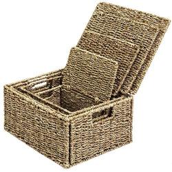 Best Choice Products Woven Seagrass Multi-Purpose Storage Boxes Baskets for Home Decor, Organization w/Lids, Set of 4, Natural