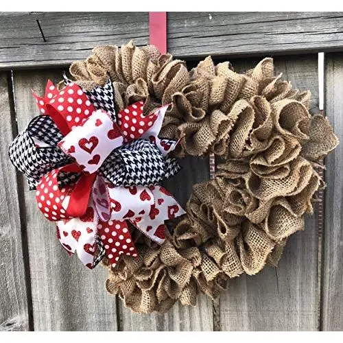 Valentine Wreath Decor Burlap Heart Shaped Wreath Door Hanger Wall Decor Burlap Bowtique