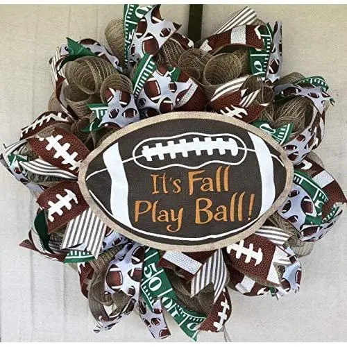 Fall Football Wreath Fall Football Decor Football Door Hanger Door Wall Decor Burlap Bowtique