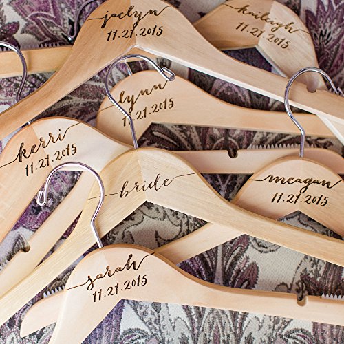 Personalized Wedding Hangers for Bridesmaids for Dresses Accessories for Bridal Party Engraved Names Wooden Dress Hanger Sets for Wedding Bride & Bridesmaid