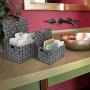 Sorbus Storage Boxes Woven Basket Bin Container Tote Cube Organizer Set Stackable Storage Basket Woven Strap Shelf Organizer Built-in Carry Handles (Lid Bins - 3 Pack, Gray Pattern)