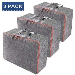 Waterproof Linen Fabric Clothes Storage Bag Organizer  with Reinforced Handle, Large Capacity Carrying Tote Bag with Sturdy Zipper for Moving, Comforter, Bedding, 3 Pack, Grey Under Bed Storage Bag