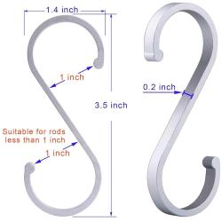 Aluminum S Hooks, Versatility S-Hooks Coffee Cup Hooks for Hanging Coffee Mugs, Kitchen Pot and Pans, Grill Utensils, Plants, 12 Pack Matte Finish Silver