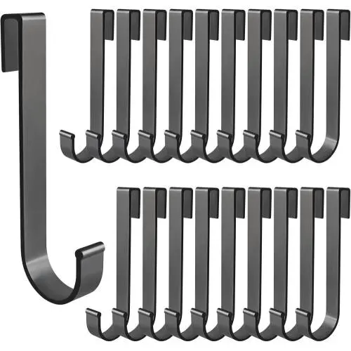 20 pcs J Grid Wall Picture Hooks, Hanging Sink Grid Hooks, Aluminum Pot Racks for Retail, Displaying Photos, Art Exhibit, Painting, Convenience Store (Black)