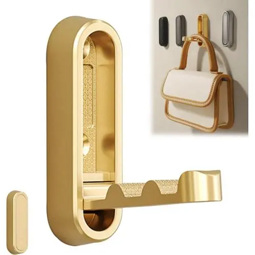 Hooks for Wall - Black Hooks for Hanging, Heavy Duty Wall Hooks, Purse Hook for Wall, No Drill Suction Hooks for Bathroom, Metal Hangers (Gold)