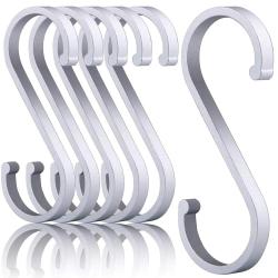 Aluminum S Hooks, Versatility S-Hooks Coffee Cup Hooks for Hanging Coffee Mugs, Kitchen Pot and Pans, Grill Utensils, Plants, 12 Pack Matte Finish Silver