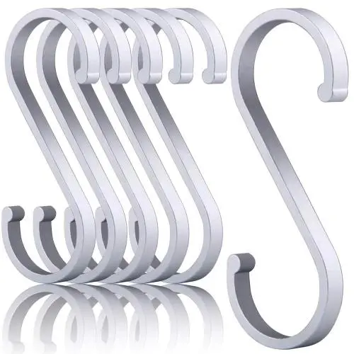 Aluminum S Hooks, Versatility S-Hooks Coffee Cup Hooks for Hanging Coffee Mugs, Kitchen Pot and Pans, Grill Utensils, Plants, 12 Pack Matte Finish Silver
