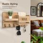 Rustic Brown Wooden 1pc Wall-Mounted Storage Organizer - Key Hooks and Decorative Floating Shelf for Entryway, Bedroom, Bathroom, and Living Room - Wheat Color