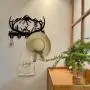 [Deer Wooden Key Holder] 1Pc Deer Wooden Key Holder - 5 Metal Hooks, 19 * 29 * 3cm Black Home Decoration - Animal Theme Wall Mount Organizer for Storage, Living Room, Hallway, Office