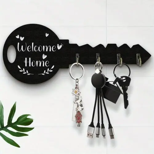 [Vintage Wooden Key Hook] Welcome Home 1pc Vintage Wooden Key Shape Key Hook - Wall Decoration Hook for Farmhouse Country Home, Halloween, Thanksgiving, Christmas