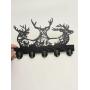 [Deer Key Hooks Organizer] Wooden Deer Key Hooks, 1Pc Animal Theme Wall Mount Organizer - 5 Metal Hooks, 19 * 29 * 3cm Black Home Decoration for Storage, Living Room, Hallway, Office