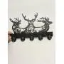 [Deer Key Hooks Organizer] Wooden Deer Key Hooks, 1Pc Animal Theme Wall Mount Organizer - 5 Metal Hooks, 19 * 29 * 3cm Black Home Decoration for Storage, Living Room, Hallway, Office