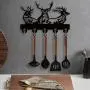 [Deer Key Hooks Organizer] Wooden Deer Key Hooks, 1Pc Animal Theme Wall Mount Organizer - 5 Metal Hooks, 19 * 29 * 3cm Black Home Decoration for Storage, Living Room, Hallway, Office