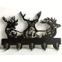 [Deer Key Hooks Organizer] Wooden Deer Key Hooks, 1Pc Animal Theme Wall Mount Organizer - 5 Metal Hooks, 19 * 29 * 3cm Black Home Decoration for Storage, Living Room, Hallway, Office
