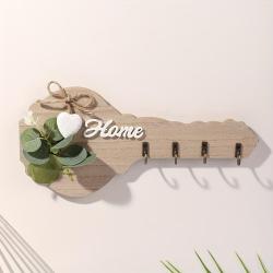 [Modern Key Rack] Stylish Modern 1pc Wooden Key Rack Wall Decor with Heart Accent & 4 Hooks - Home Decoration for Kitchen, Living Room, Bedroom, Cute Room Decor