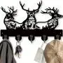 [Deer Key Hooks Organizer] Wooden Deer Key Hooks, 1Pc Animal Theme Wall Mount Organizer - 5 Metal Hooks, 19 * 29 * 3cm Black Home Decoration for Storage, Living Room, Hallway, Office