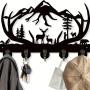 [Deer Wooden Key Holder] 1Pc Deer Wooden Key Holder - 5 Metal Hooks, 19 * 29 * 3cm Black Home Decoration - Animal Theme Wall Mount Organizer for Storage, Living Room, Hallway, Office
