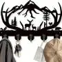 [Deer Wooden Key Holder] 1Pc Deer Wooden Key Holder - 5 Metal Hooks, 19 * 29 * 3cm Black Home Decoration - Animal Theme Wall Mount Organizer for Storage, Living Room, Hallway, Office