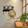 [Deer Key Hooks Organizer] Wooden Deer Key Hooks, 1Pc Animal Theme Wall Mount Organizer - 5 Metal Hooks, 19 * 29 * 3cm Black Home Decoration for Storage, Living Room, Hallway, Office