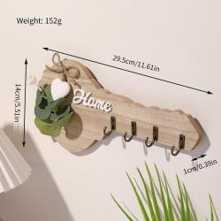 [Modern Key Rack] Stylish Modern 1pc Wooden Key Rack Wall Decor with Heart Accent & 4 Hooks - Home Decoration for Kitchen, Living Room, Bedroom, Cute Room Decor
