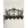 [Deer Wooden Key Holder] 1Pc Deer Wooden Key Holder - 5 Metal Hooks, 19 * 29 * 3cm Black Home Decoration - Animal Theme Wall Mount Organizer for Storage, Living Room, Hallway, Office