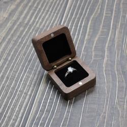 Black Walnut Wooden Engagement Ring Bearer Box, Solid Wood Square Double Rings Boxes for Wedding Ceremony Rings Storage