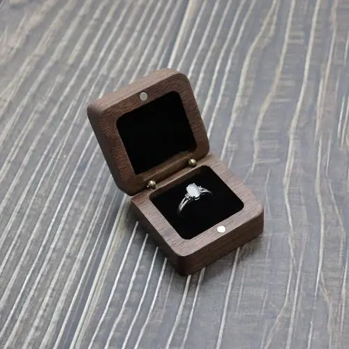 Black Walnut Wooden Engagement Ring Bearer Box, Solid Wood Square Double Rings Boxes for Wedding Ceremony Rings Storage Black Walnut Wooden Engagement Ring Bearer Box, Solid Wood Square Double Rings Boxes for Wedding Ceremony Rings Storage