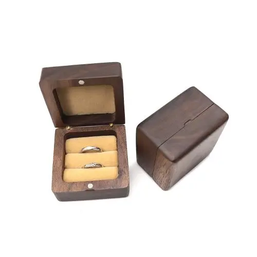 Square rounded solid wood ring boxes black walnut flannel lined ring jewelry boxes small earring box