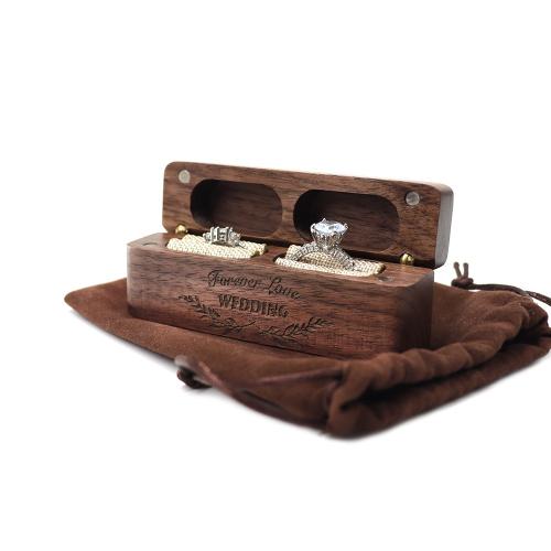 Solid wood black walnut long pair ring boxes laser wedding proposal diamond ring ring storage boxes packaging flannel bag