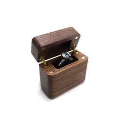 Double brass hinge magnetic suction lighter ring boxes black walnut pair ring jewelry storage boxes small earrings earrings packaging