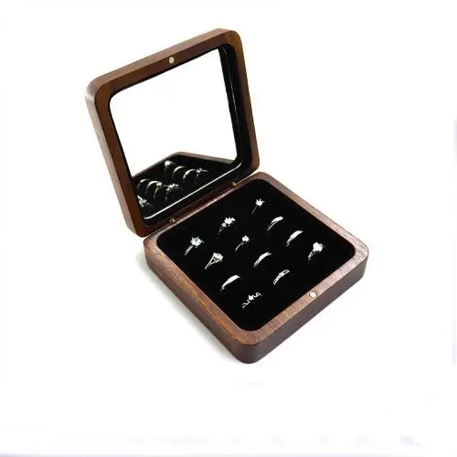 Large capacity walnut jewelry boxes portable flannel lined jewelry storage boxes ring watch jewelry box