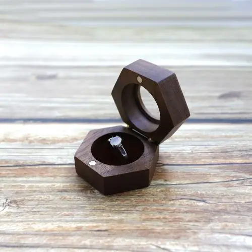 Black Walnut Wooden Engagement Ring Bearer Box, Solid Wood Square Double Rings Boxes for Wedding Ceremony Rings Storage Black Walnut Wooden Engagement Ring Bearer Box, Solid Wood Square Double Rings Boxes for Wedding Ceremony Rings Storage