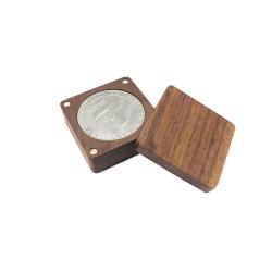 Solid wood black walnut commemorative coin badge medal gift boxes mini portable coin storage boxes magnetic suction single pack